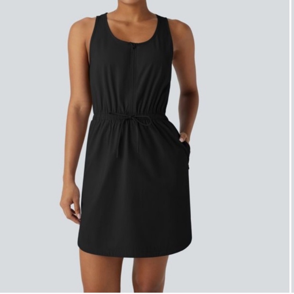new HALARA Black water repellent hiking mini dress with zip pockets